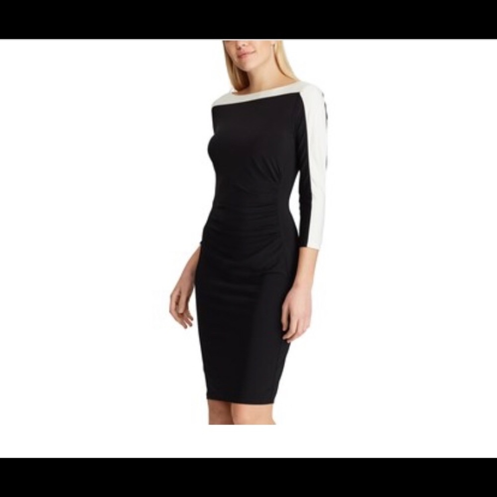 NWT S Black sleeved white stripe Chaps dress
